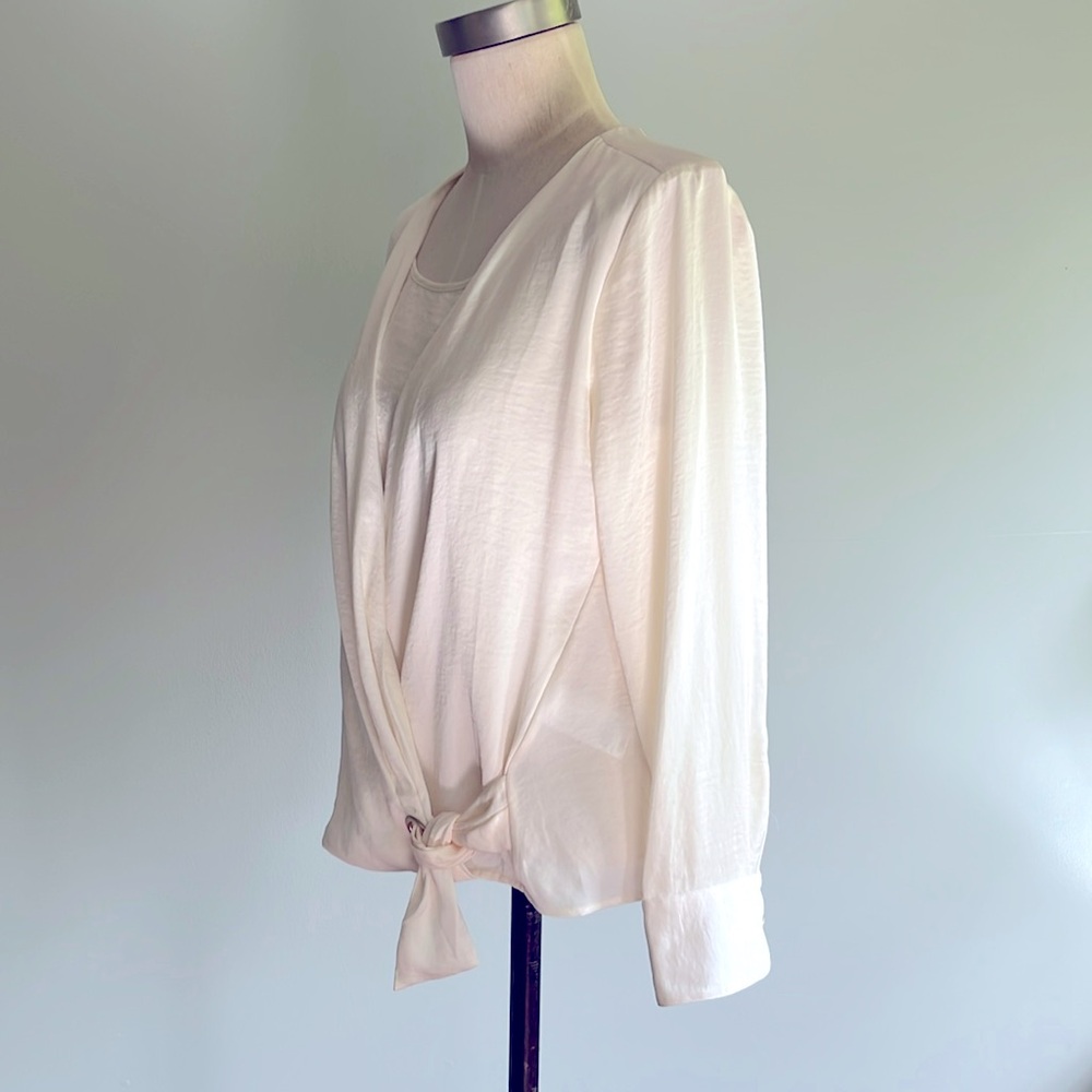 Elegant Cream Wrap Blouse - Picture 3 of 8